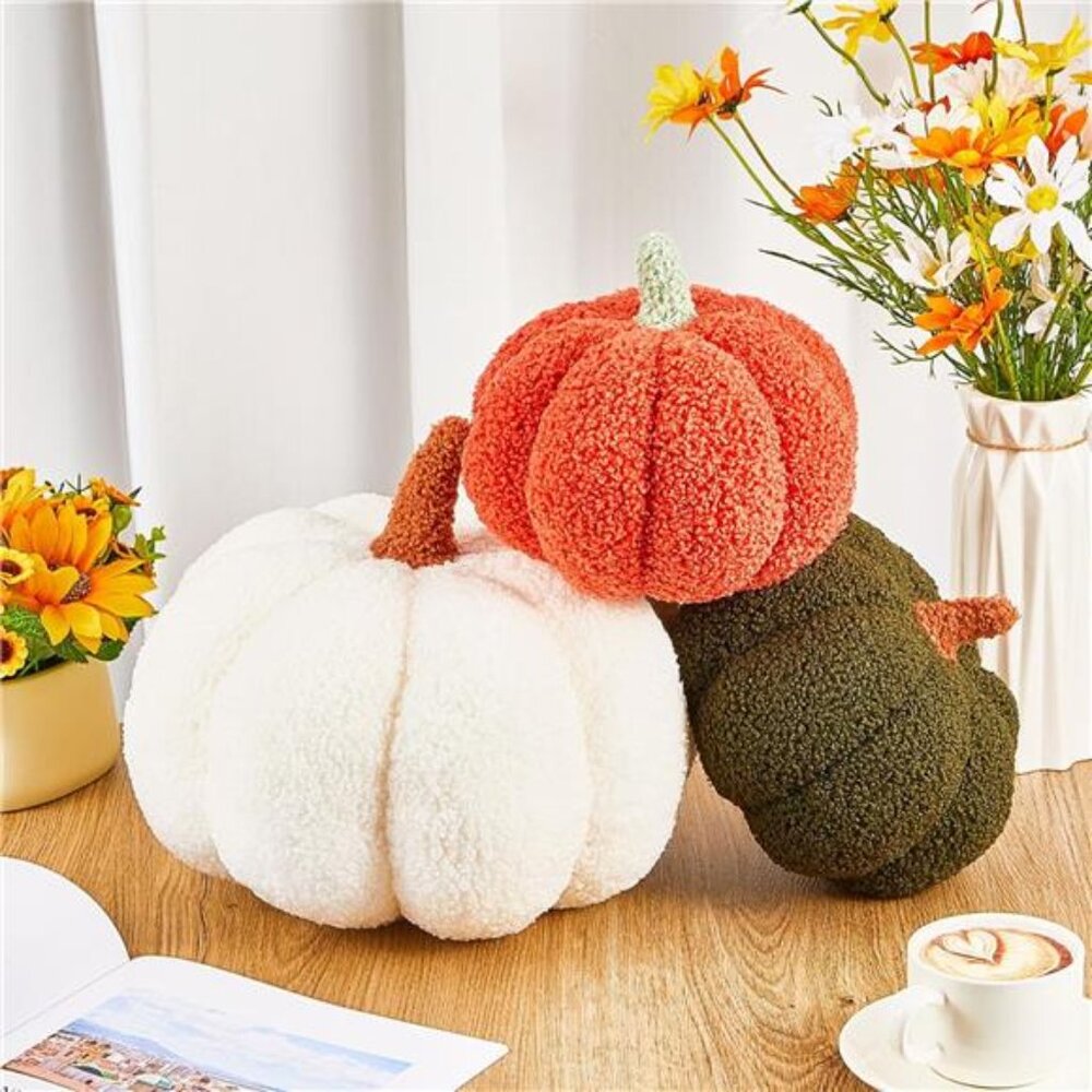 Juexica 3 Pieces Stuffed Pumpkin Pillow Fluffy Plush 3Dβ Pumpkin Shaped